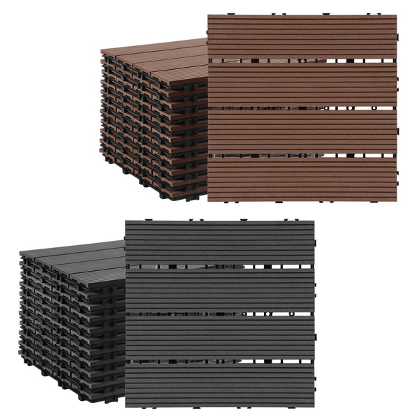BMOT WPC Terrassenfliesen 30x30 cm 11 Stück Set
