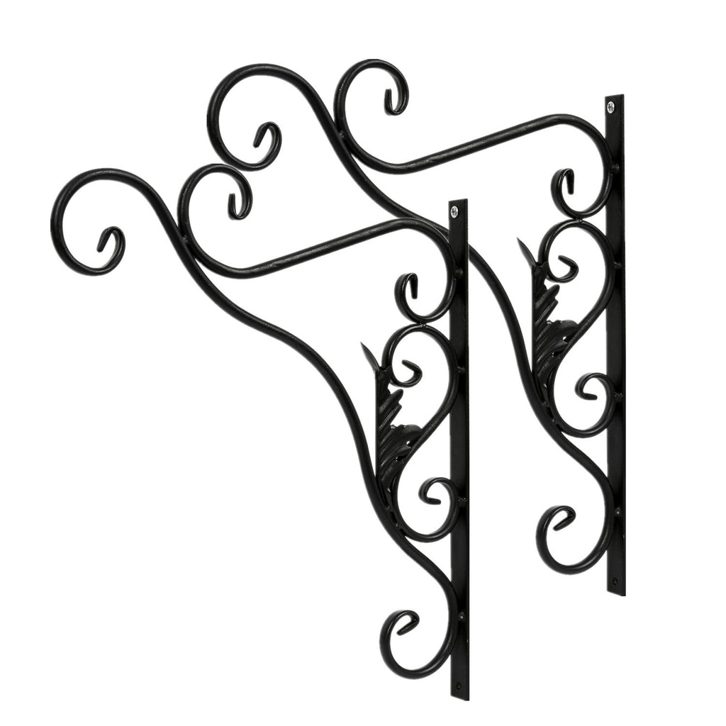 BMOT 2er-Set Wandhaken für Blumenampeln, Eisen, Schwarz, Blätter- oder Vogel-Design