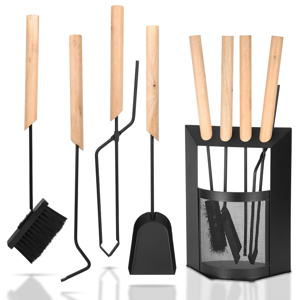 BMOT Kaminbesteck 4-teiliges Kaminbesteck Set Holzgriff