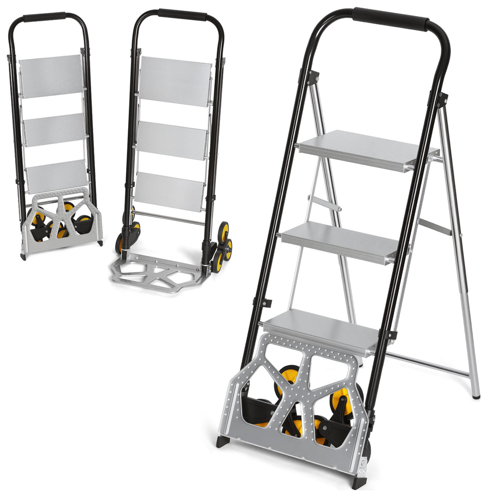 BMOT 2-in-1 Treppensackkarre mit 2-stufige/3-stufige Trittleiter, klappbar