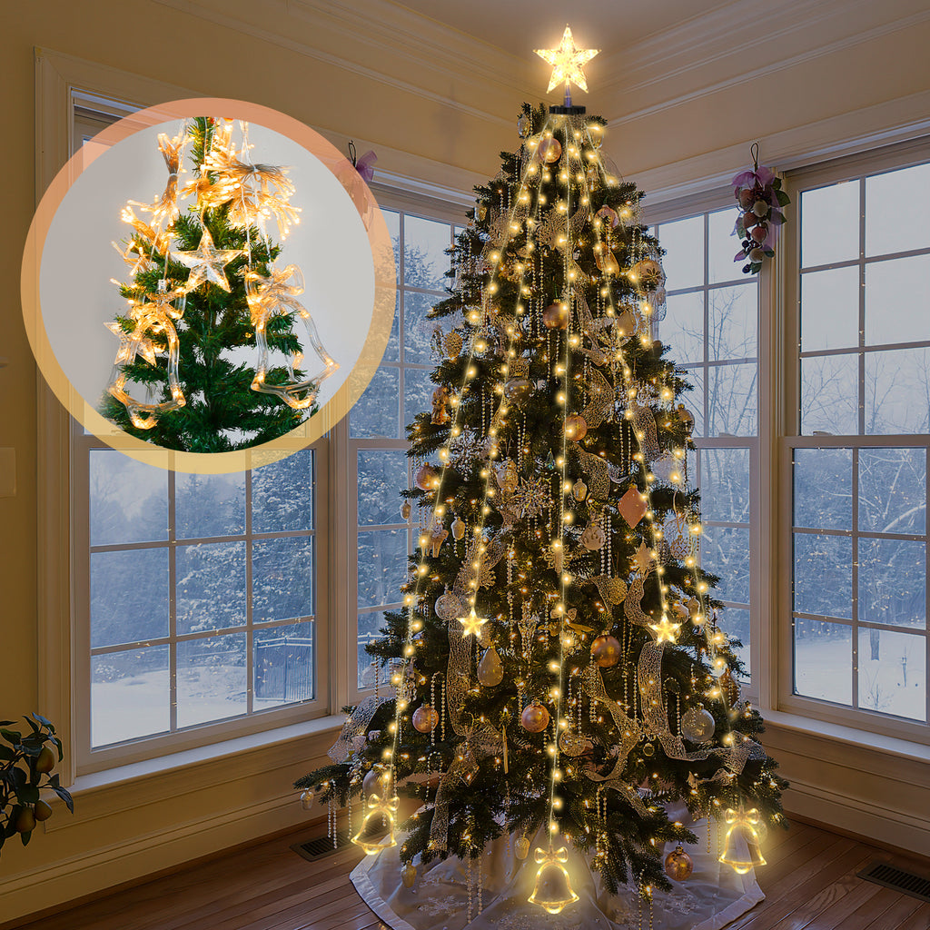 BMOT LED Christbaumbeleuchtung Lichterkette Baumbeleuchtung Sterne&Glocken