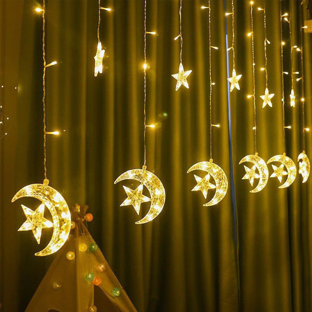 BMOT Stern Mond LED Lichterkette Vorhang Licht mit 8 Modi
