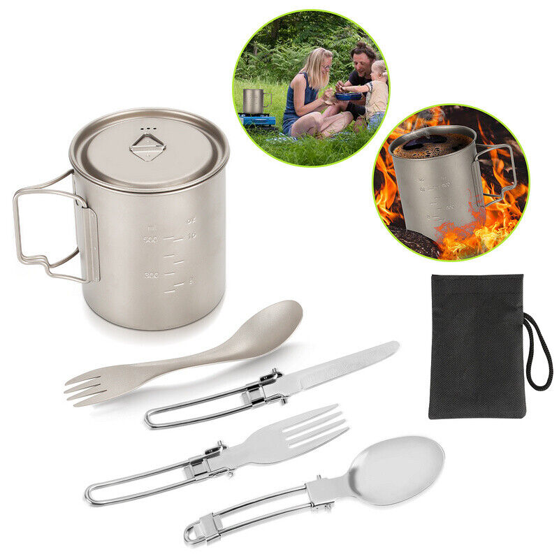 BMOT Titan Becher Set mit Besteck Gabeln & Löffel Campingbecher